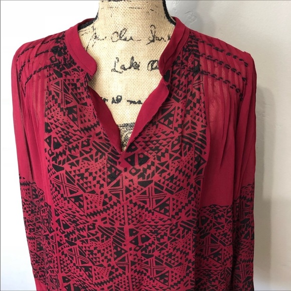 Lucky Brand Red Long Sleeve Sheer Blouse Size M - Picture 4 of 7